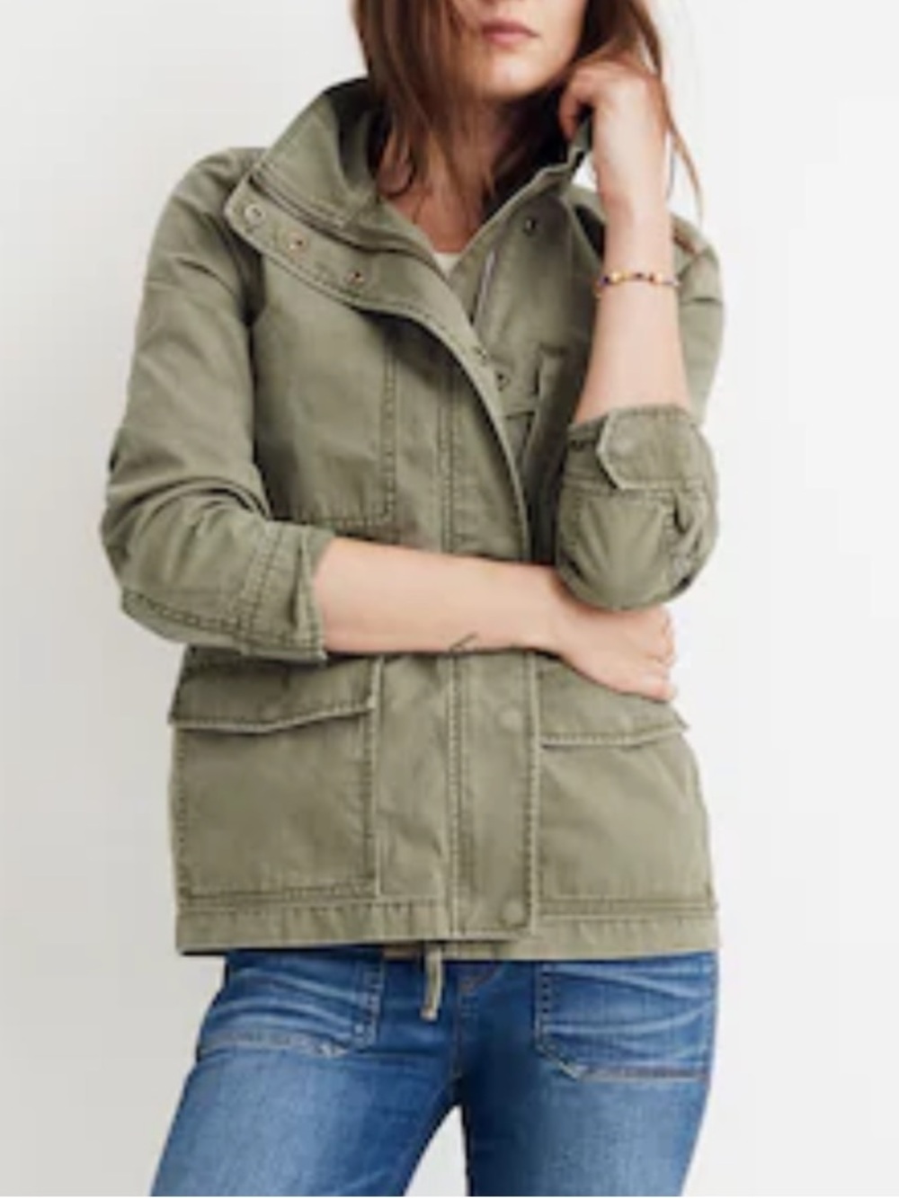 Madewell Passage 100% Cotton Olive Military Jacket Small